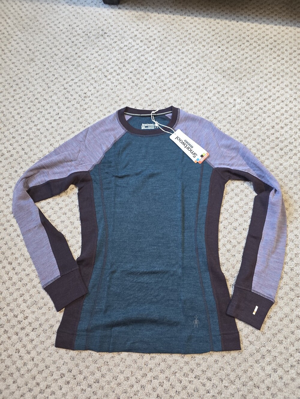 Smartwool Thermal Teal Body with Purple Raglan Long Sleeve Base Layer NWT